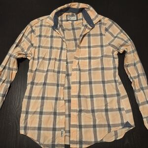 Express Button-Down Shirt Soft-Wash Peach and Grey Plaid Mens Medium